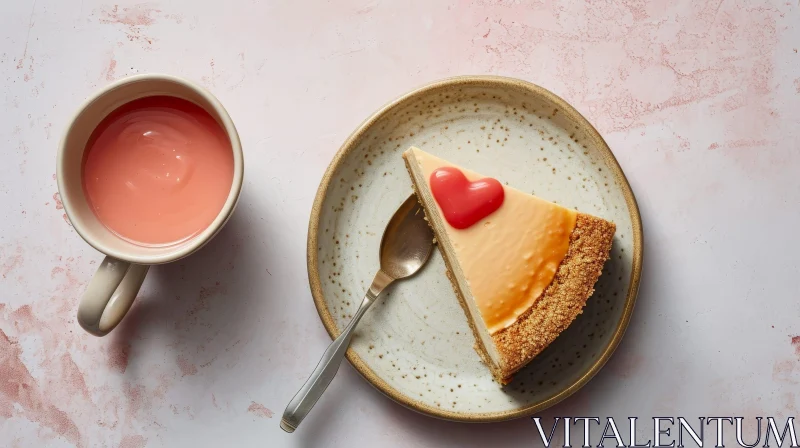 Delicious Cheesecake with Strawberry Glaze on Pink Plate AI Image