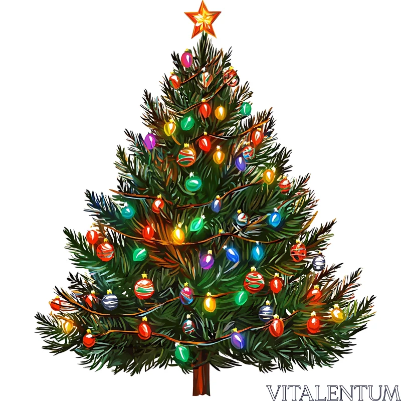 Festive Holiday Christmas Tree with Gleaming Star AI Image