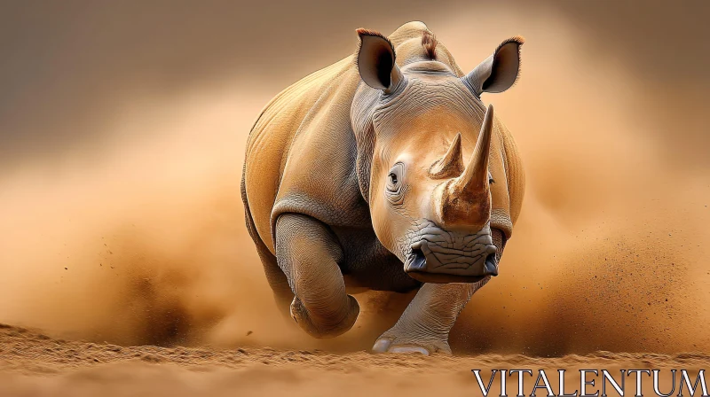 Rhino in Motion Through Dust AI Image