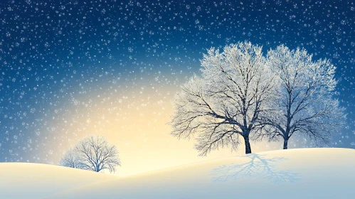 Snowy Evening Scenery in Wintertime