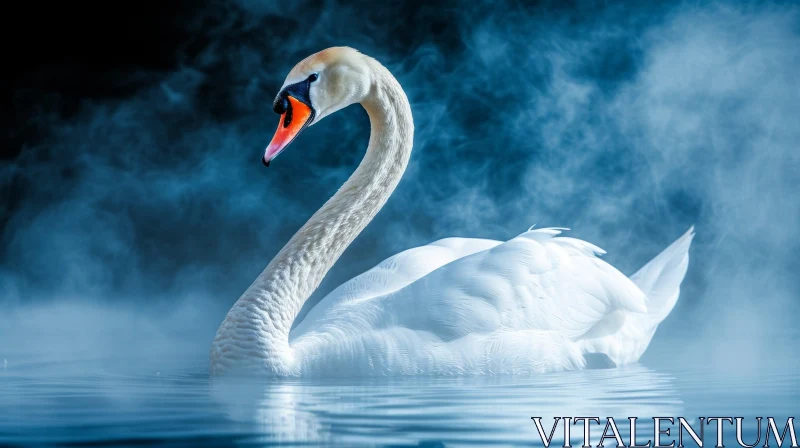 Graceful Swan on Misty Lake: A Captivating Nature Scene AI Image