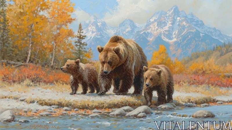 Three Grizzly Bears in Autumn Forest - Captivating Wildlife Art AI Image
