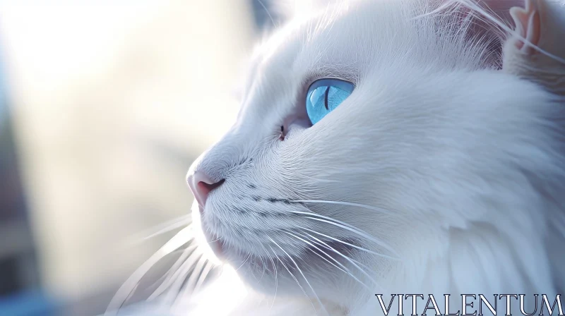 White Cat Close-up with Blue Eyes AI Image
