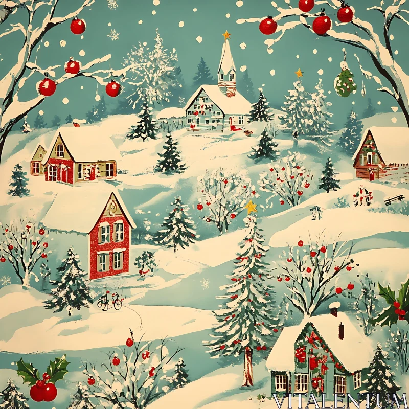 Snowy Christmas Village Scene AI Image