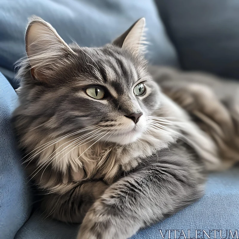 Serene Feline Resting on Cozy Sofa AI Image