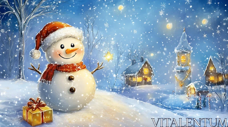 Festive Snowman in a Snowy Winter Wonderland AI Image