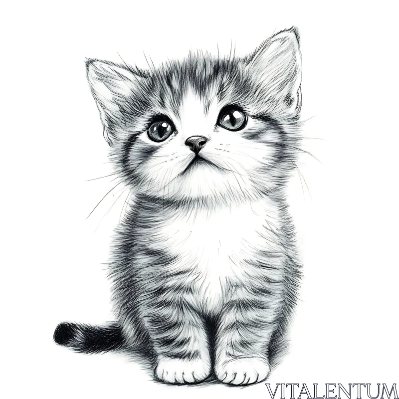 Cute Kitten Illustration in Black-and-White AI Image