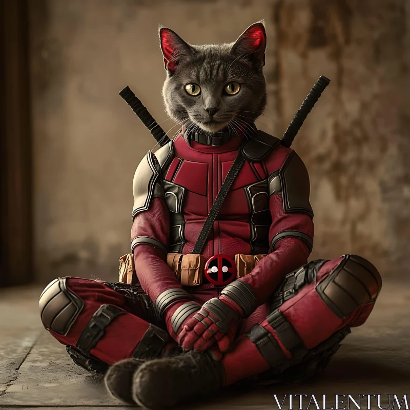 Feline Superhero: Grey Cat in Detailed Costume AI Image