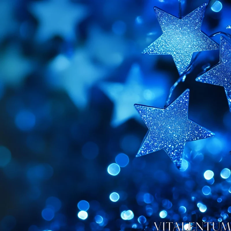 Sparkling Blue Stars with Bokeh Background AI Image