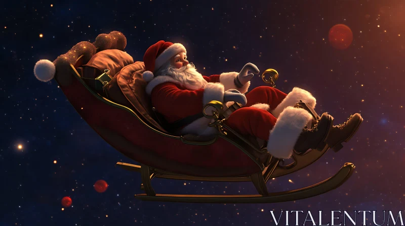 Santa Claus Flying Through the Cosmos in His Sleigh AI Image