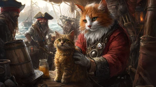 Feline Pirates Amidst Nautical Setting