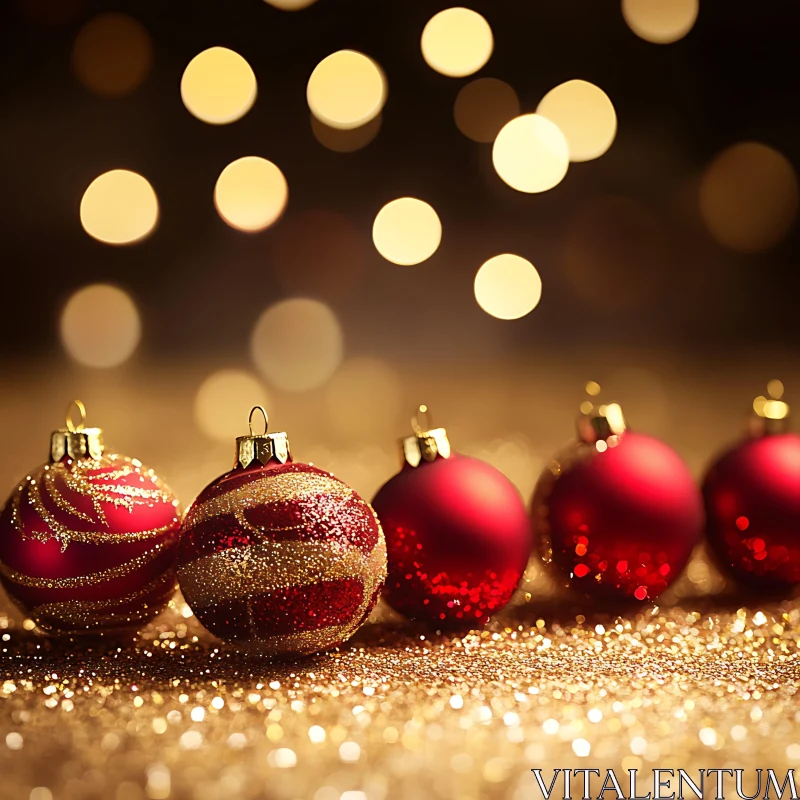 Beautiful Christmas Ornaments in Red and Gold AI Image