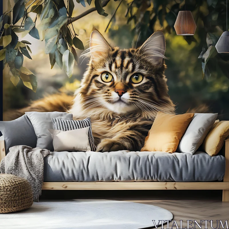 AI ART Homely Interior with a Big Tabby Cat