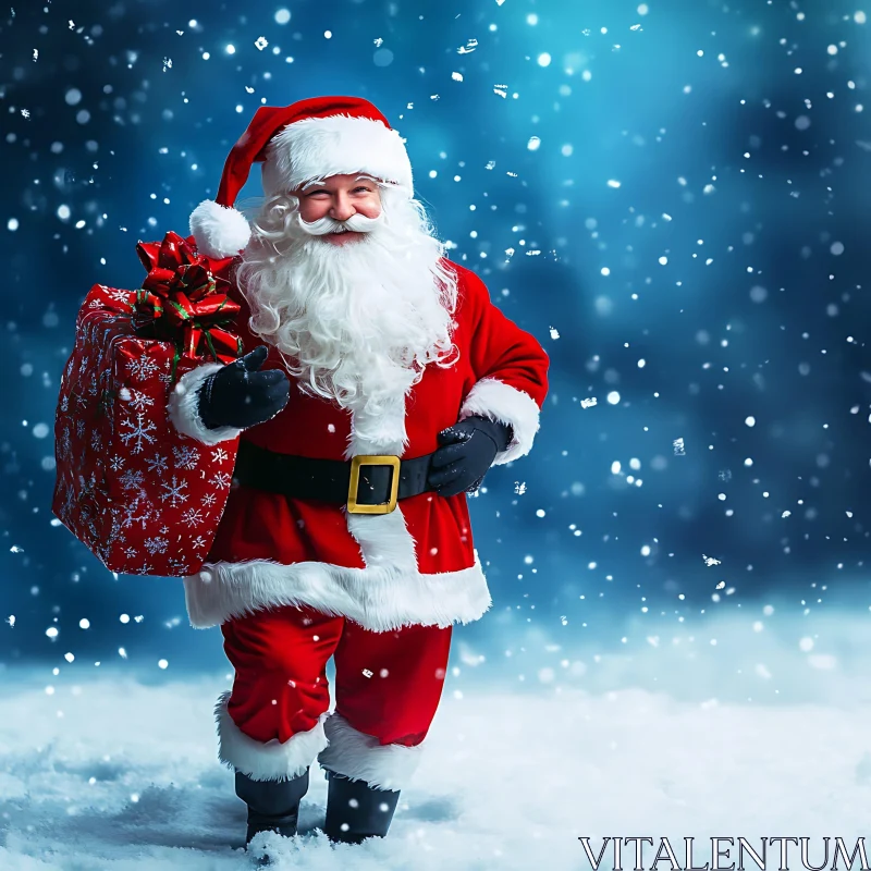 AI ART Cheerful Santa Claus in Snowy Christmas Scene