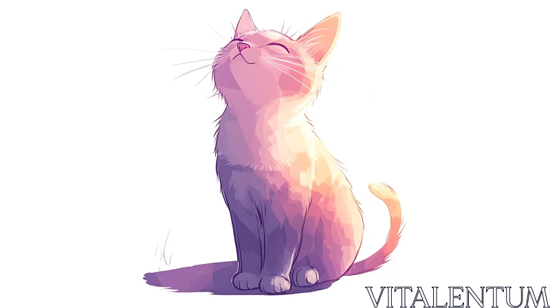 Cute Kitten Enjoying Sunlight - Pastel Digital Art AI Image