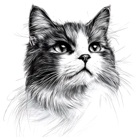 Black and White Cat Portrait Sketch