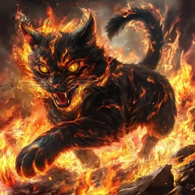 Fierce Cat in Blazing Inferno