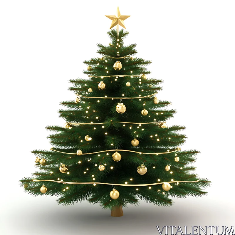 Festive Christmas Tree With Golden Ornaments AI Image