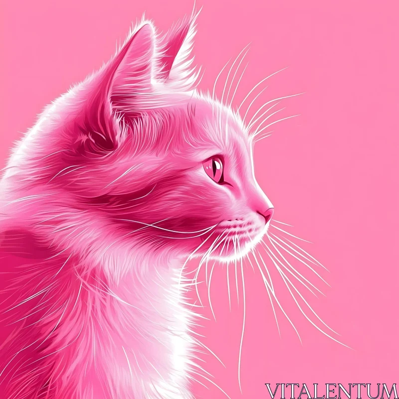 Monochromatic Pink Cat Portrait AI Image