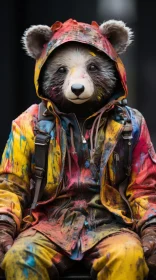 Colorful Costumed Bear in Urban Setting - Photorealistic Art