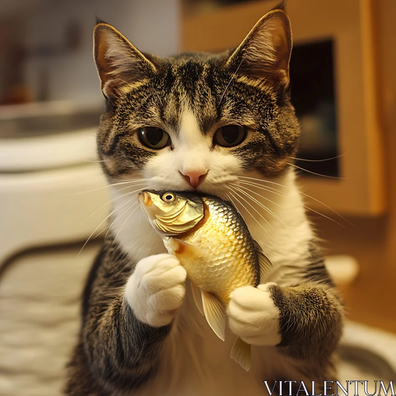 Cat with Fish in Mouth AI Image