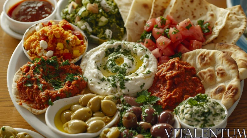 Delicious Middle Eastern Food Platter | Exquisite Dips and Fresh Ingredients AI Image