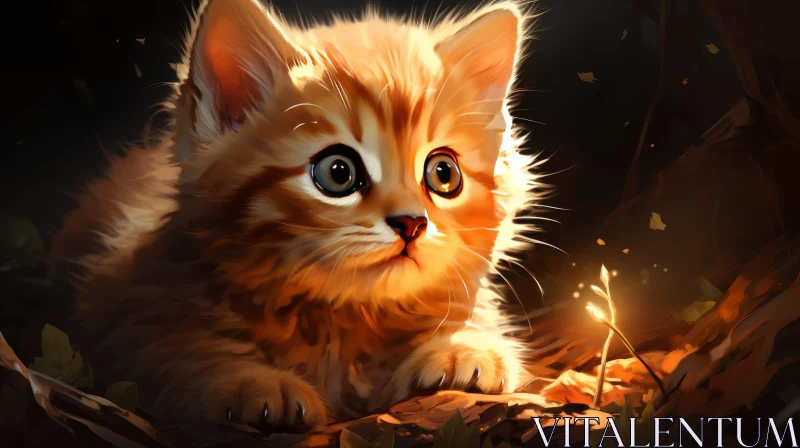Fluffy Kitten in Enchanted Forest AI Image