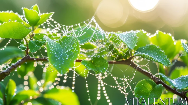 Glistening Spider Web with Morning Dew - Captivating Nature Photography AI Image