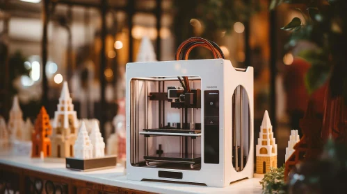 Modern 3D Printer on White Table