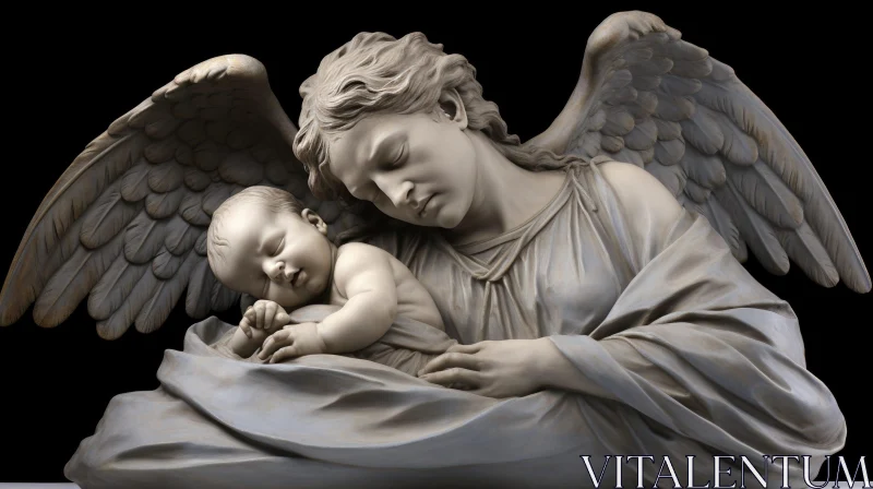 AI ART Sculpture of Angel and Sleeping Baby