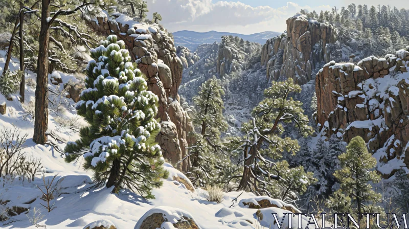 Winter Landscape of a Snow-Covered Canyon | Serene Nature Photography AI Image