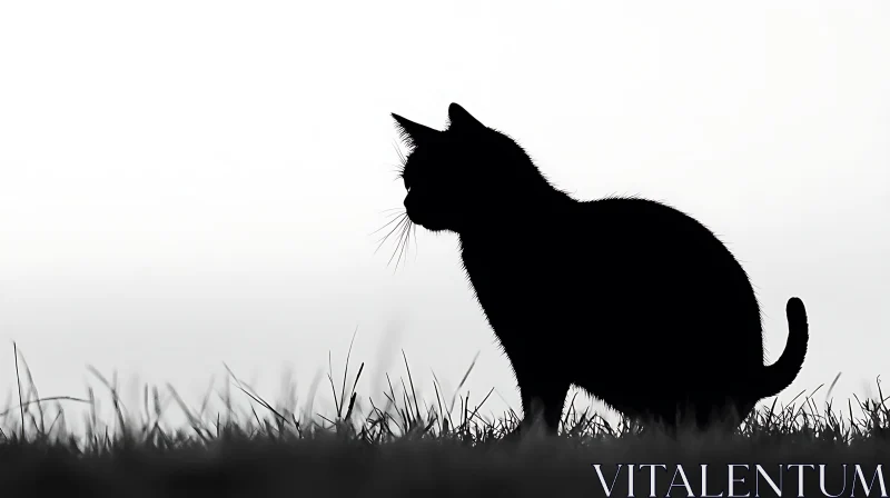 Mysterious Silhouette of a Cat in Grass AI Image