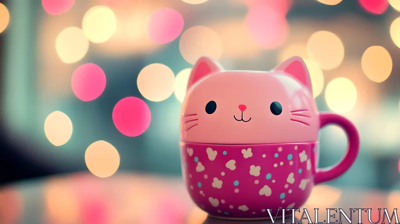 AI ART Cute Pink Cat Mug with Magical Lights