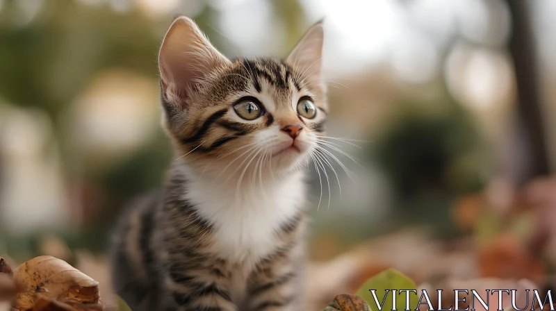 Cute Kitten in Autumn Setting AI Image