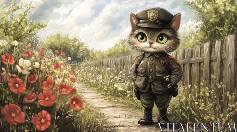 Police Cat in a Garden AI Image