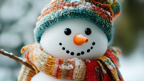 Happy Snowman in Vibrant Hat and Scarf