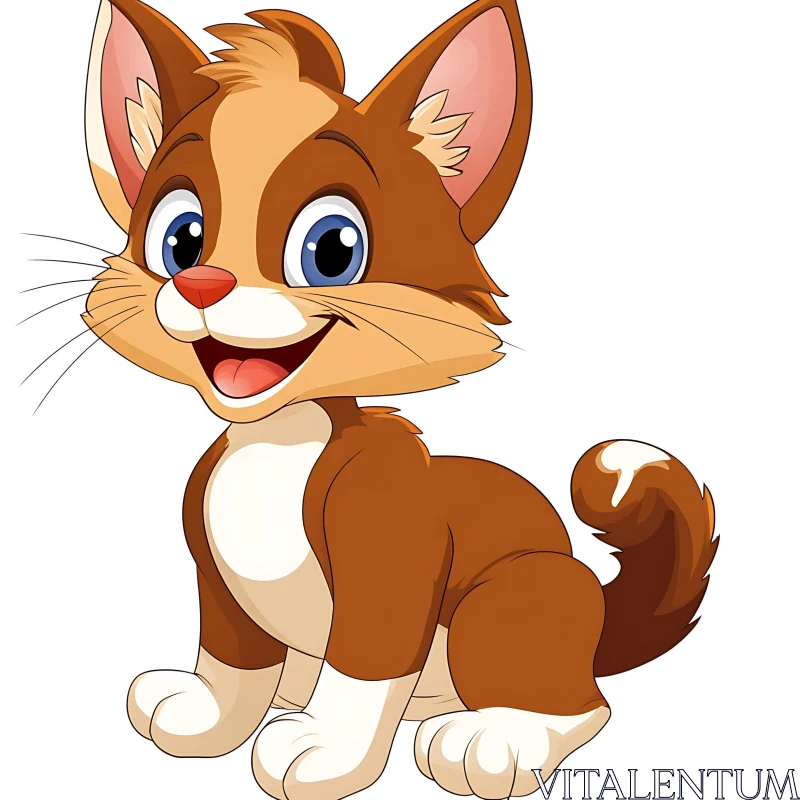 Cute Smiling Brown Cat Cartoon AI Image