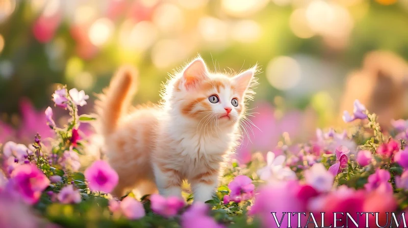 Curious Kitten Surrounded by Blossoms AI Image