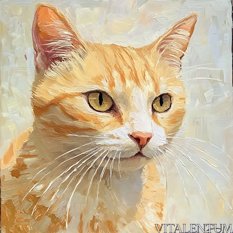 Oil Painting of an Orange and White Cat AI Image