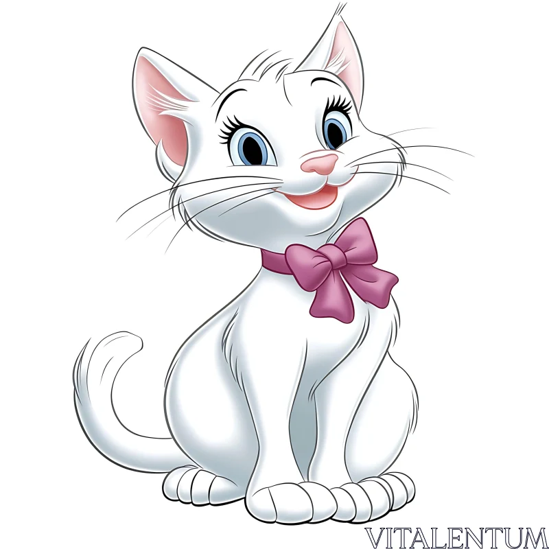 Adorable Animated White Cat Illustration AI Image