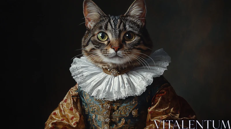 Regal Cat Dressed in Renaissance Garb AI Image