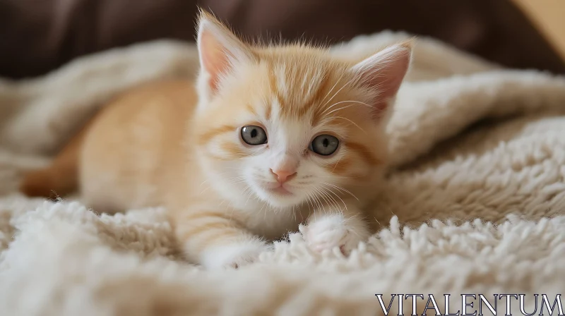 Curious Kitten on a Soft Blanket AI Image