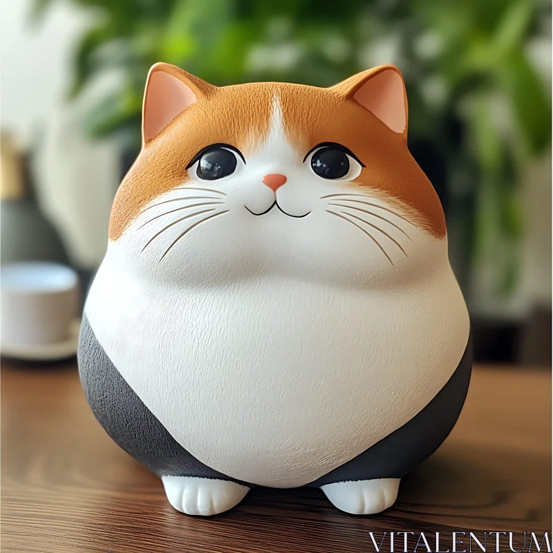 Chubby Cat Figurine with Expressive Eyes AI Image