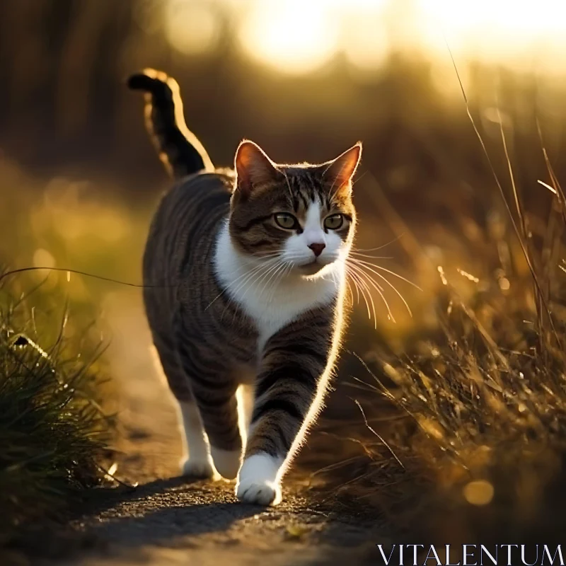 Cat Strolling in Golden Sunlight AI Image