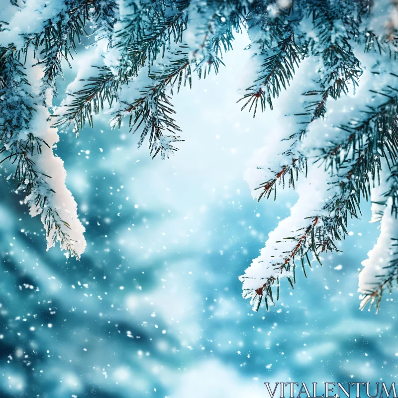 Winter Beauty: Snow on Pine Branches AI Image