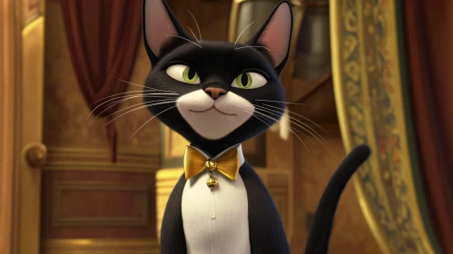 Sophisticated Black and White Cat in Fancy Attire