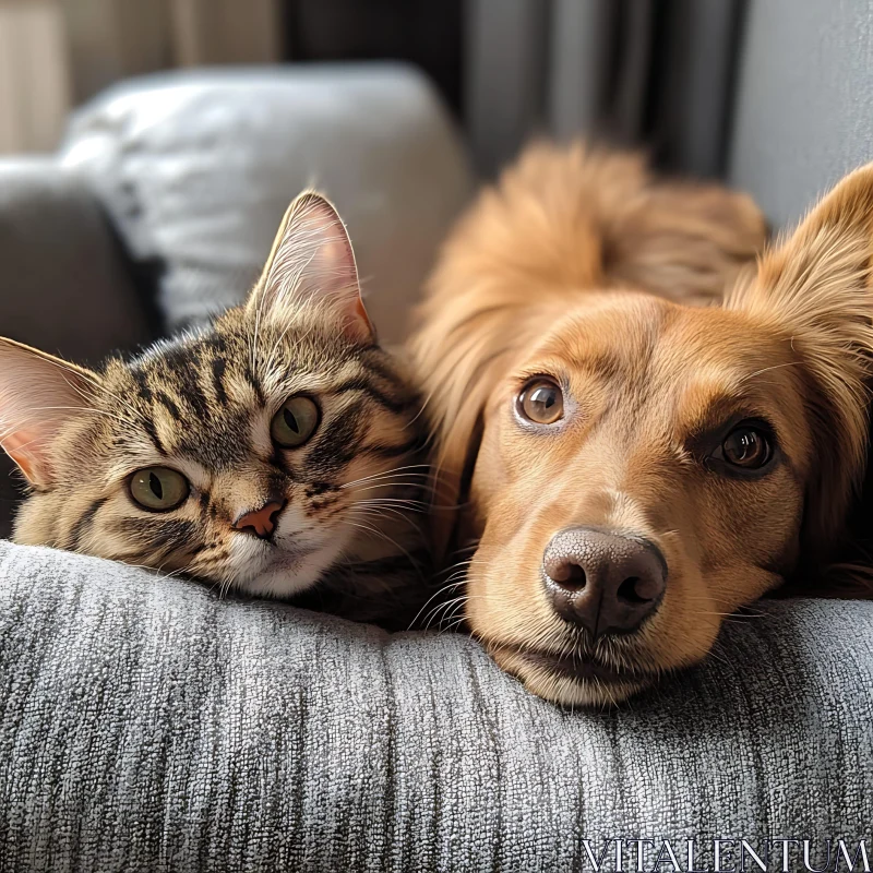 Cat and Dog Rest in Harmony AI Image