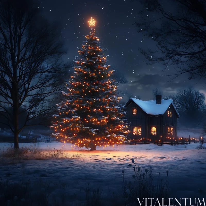 Warm Christmas Lights in Snowy Winter Scene AI Image