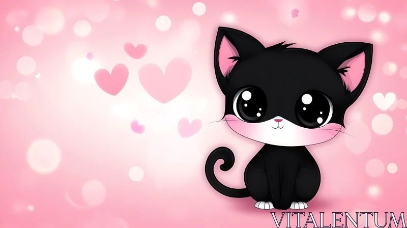 Cute Kawaii Black and White Cat Illustration AI Image