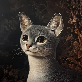 Lifelike Cat Portrait in a Floral Background